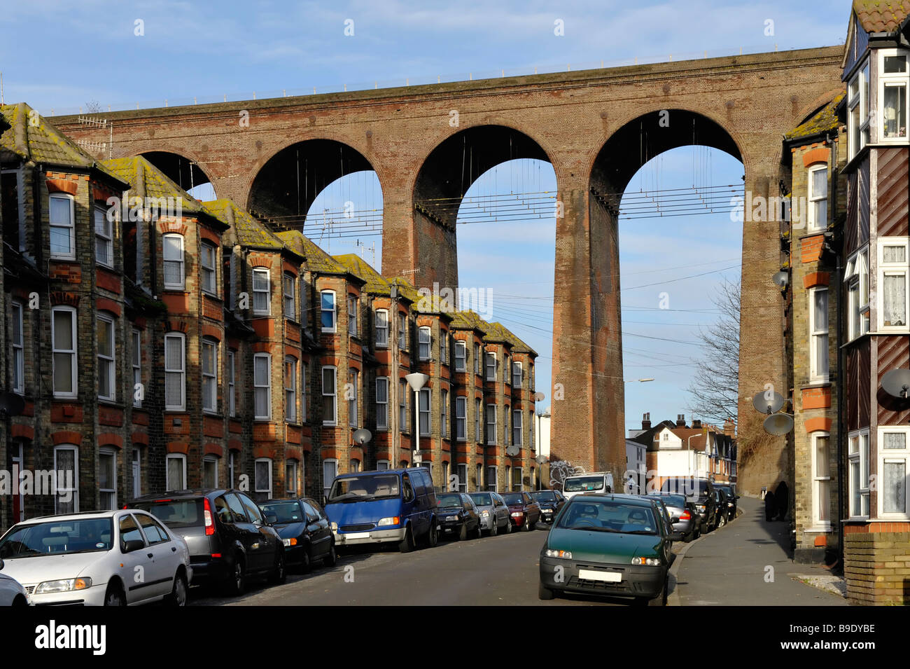 Folkestone, Kent, United Kingdom - Railway viaduct passing through the town Stock Photo