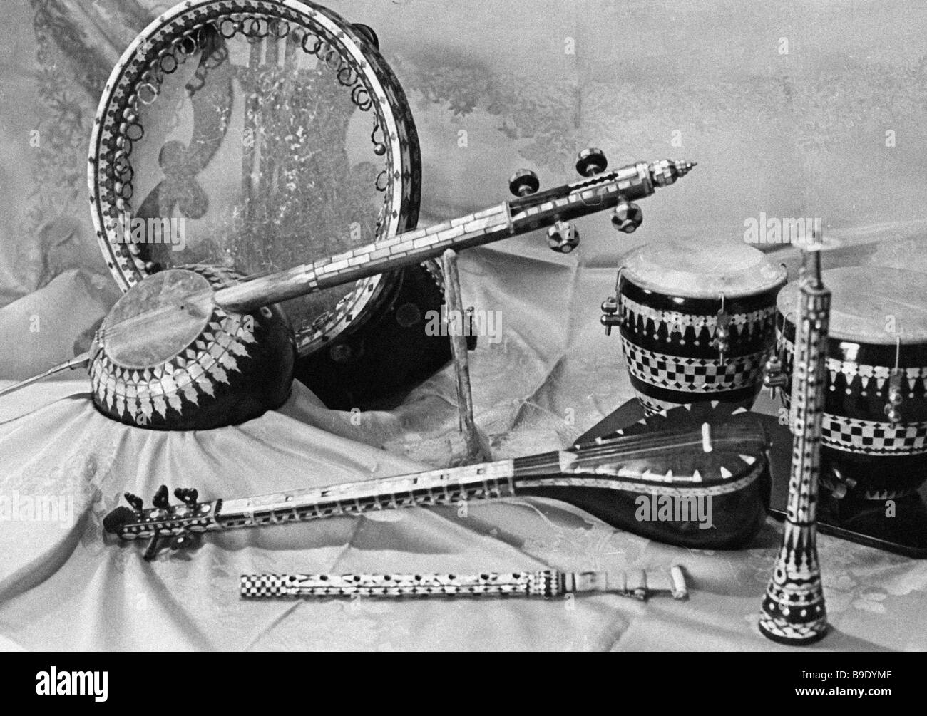 Musical folk instruments made by Baku music school teacher Kyamil