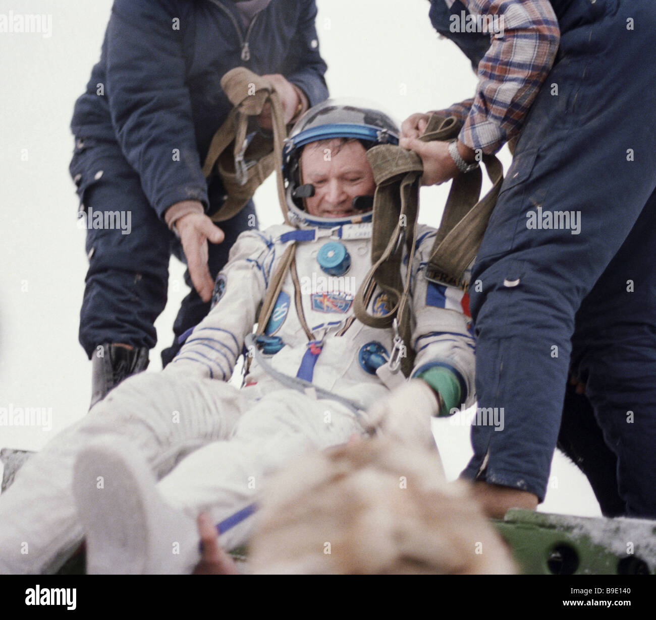 French astronaut Jean Loup Chretien first minutes after landing Stock ...