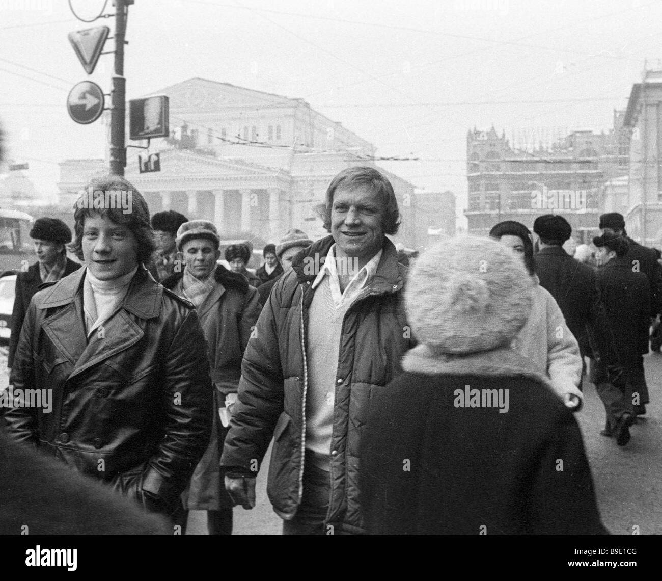 Canadian ice hockey player Bobby Hull right with his son left on Moscow
