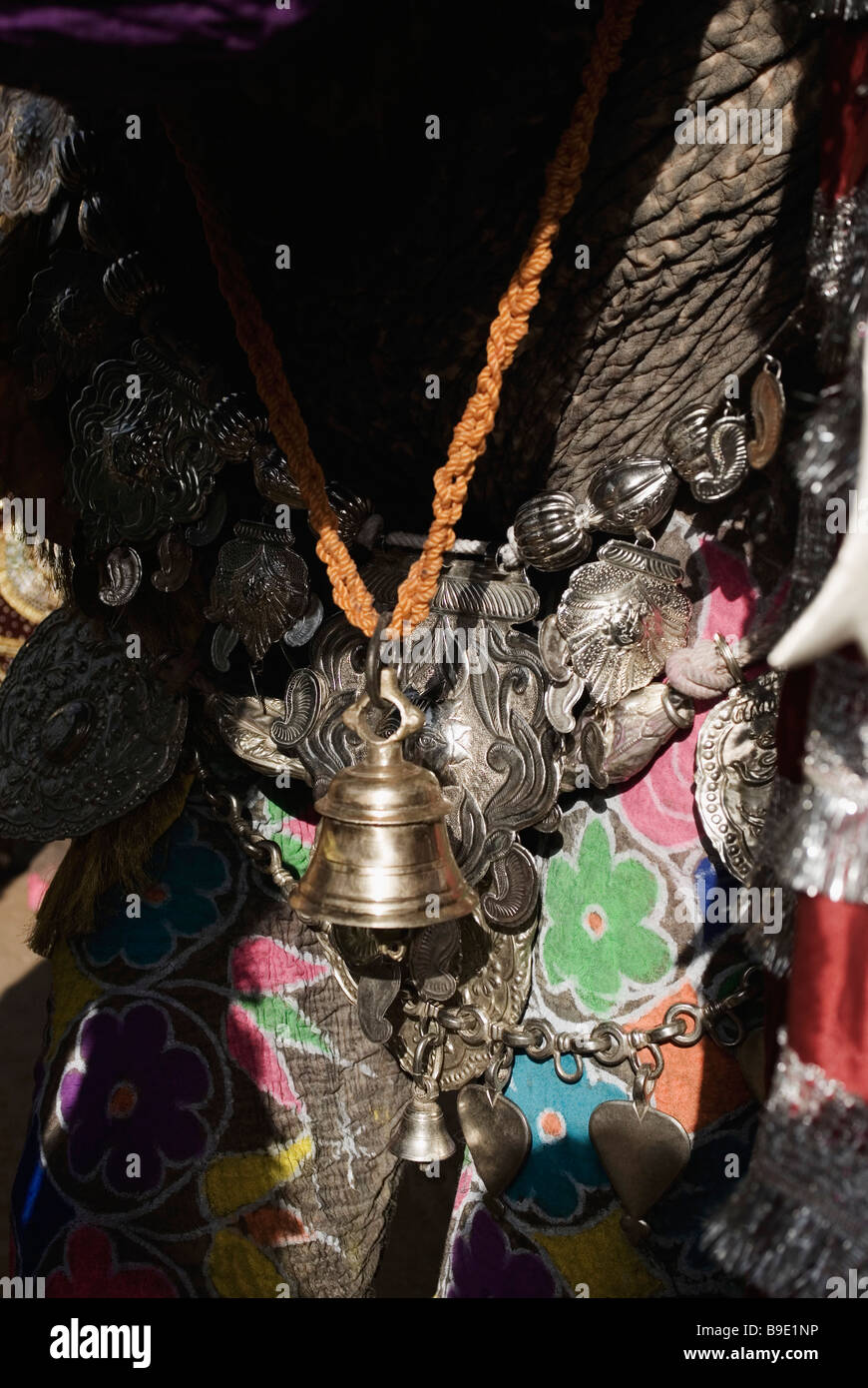 Bell hanging on an elephant's neck, Elephant Festival, Jaipur, Rajasthan, India Stock Photo
