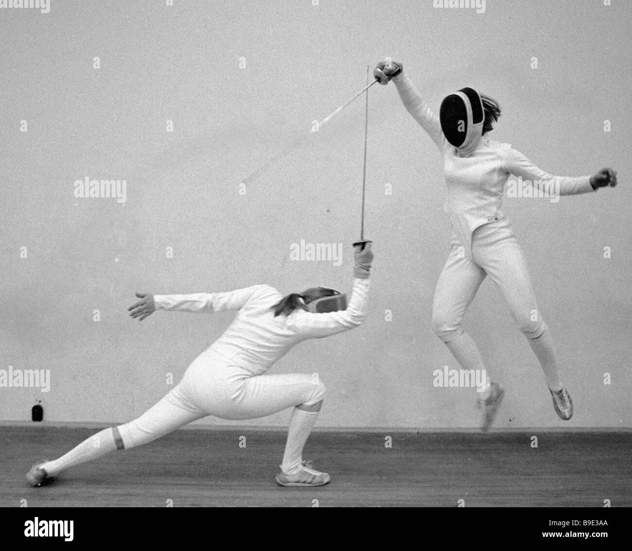 World fencing champion Valentina Sidorova right during a fencing duel