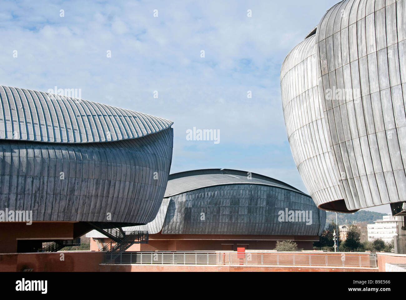 Lead roofs of The Auditorium, three concert halls in the Parco della Musica designed by the architect Renzo Piano Stock Photo