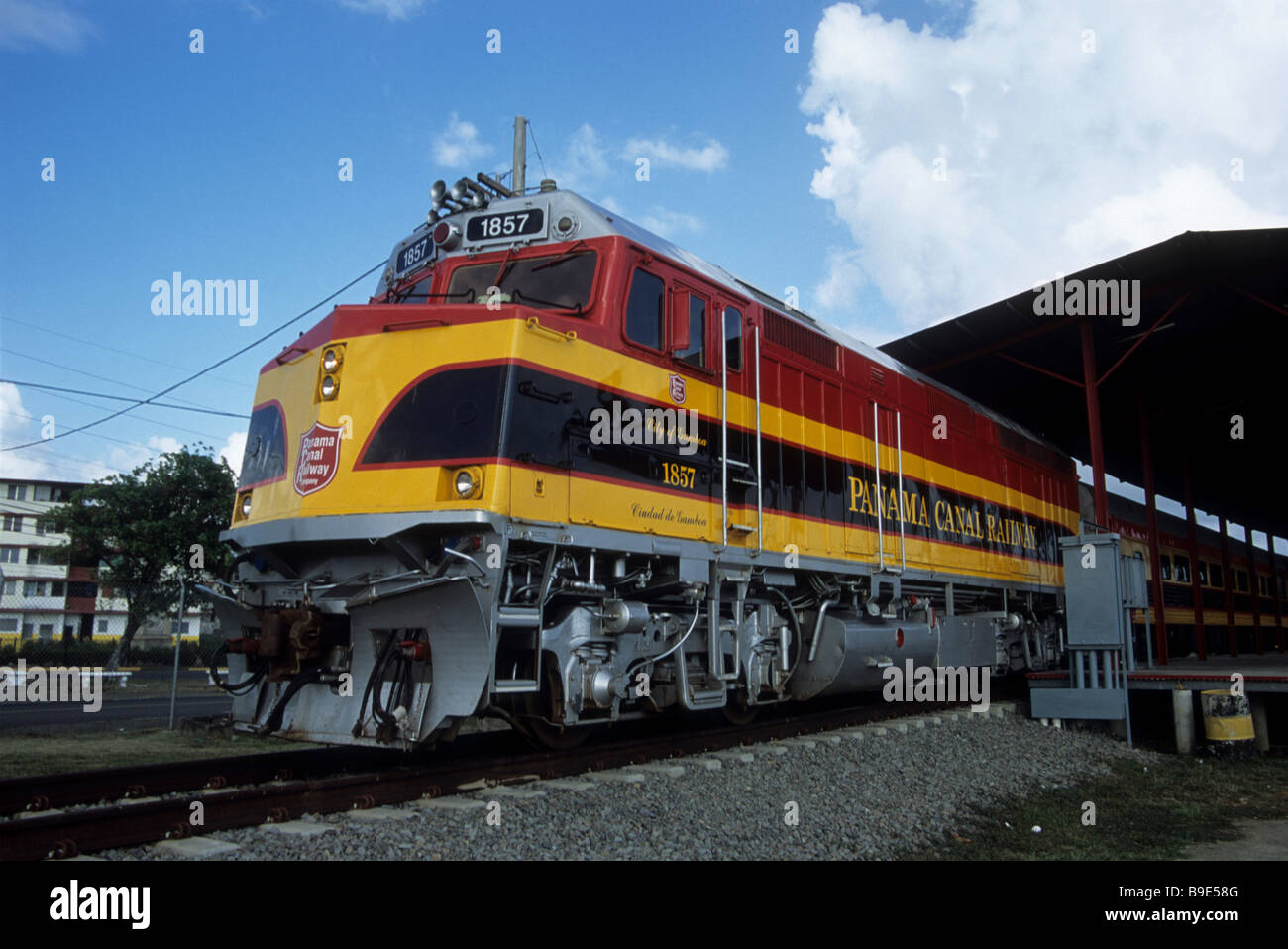 EMD F40PH diesel-electric locomotive owned by Panama Canal Railway Company at Colon station, Panama Stock Photo