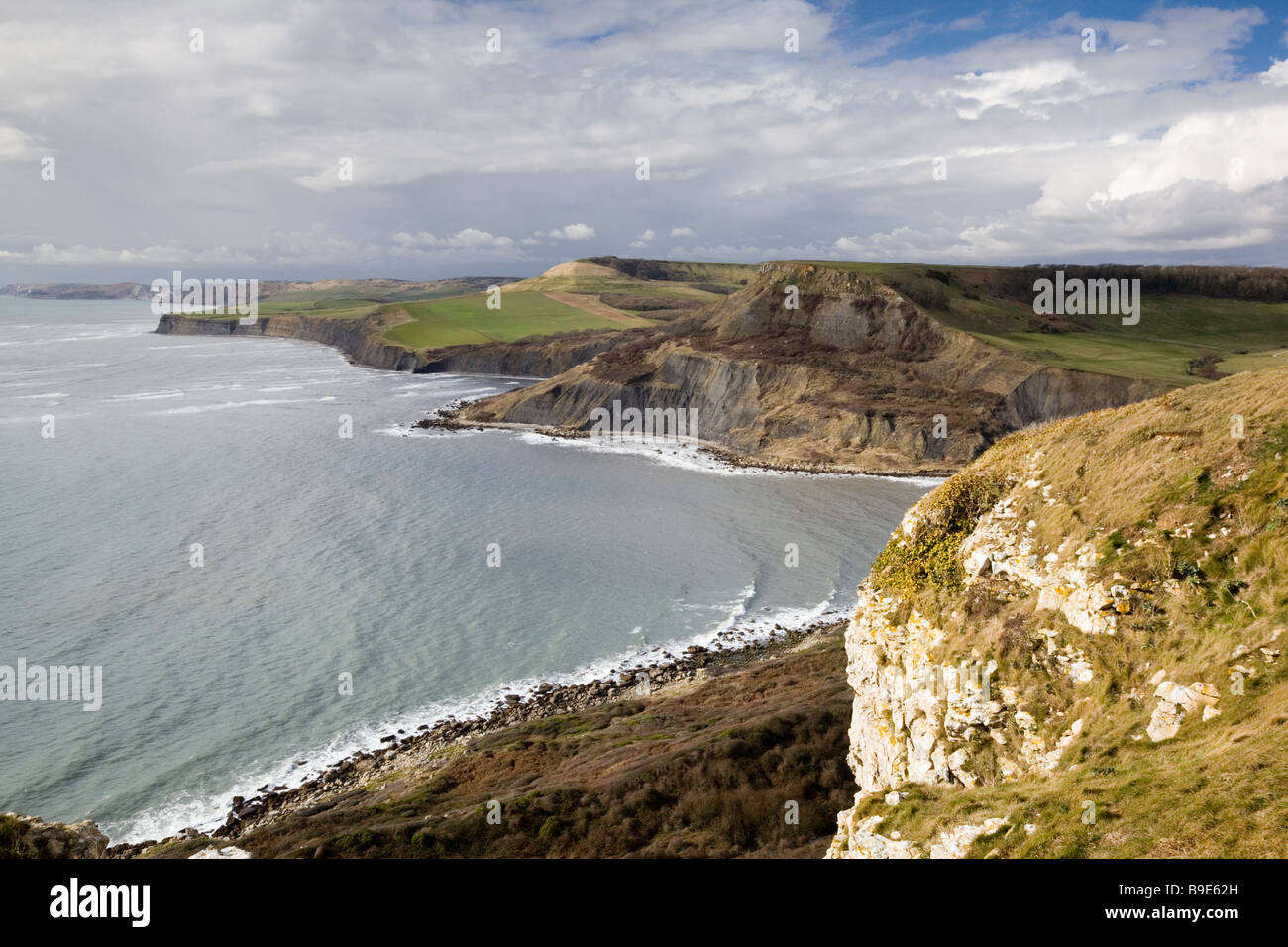View west along the Dorset coast from the South West Coast Path near St Aldhelm's Head Stock Photo