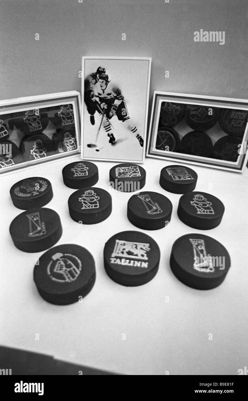 Pucks made at Tallinn s Polimer production association Stock Photo Alamy