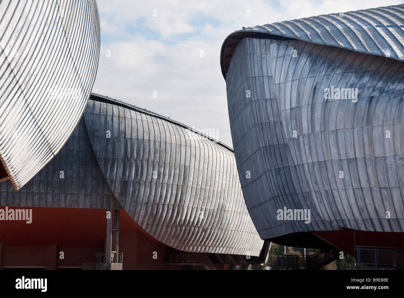 The lead shells of The Auditorium, three concert halls in the Parco della Musica designed by the architect Renzo Piano Stock Photo
