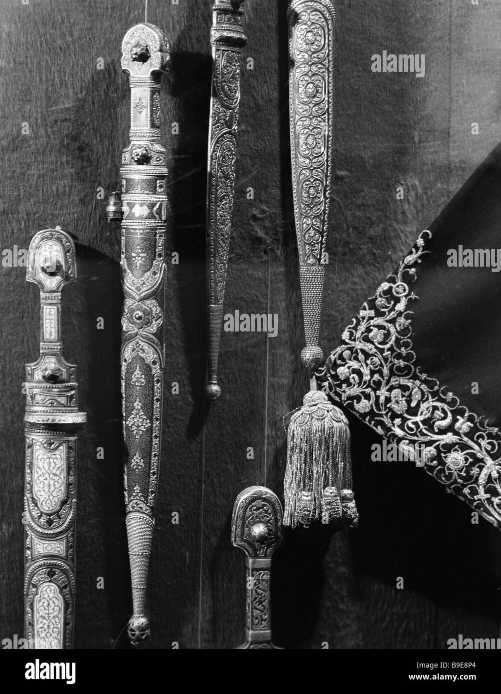 Silver plated daggers Oriental Art Museum Moscow Stock Photo
