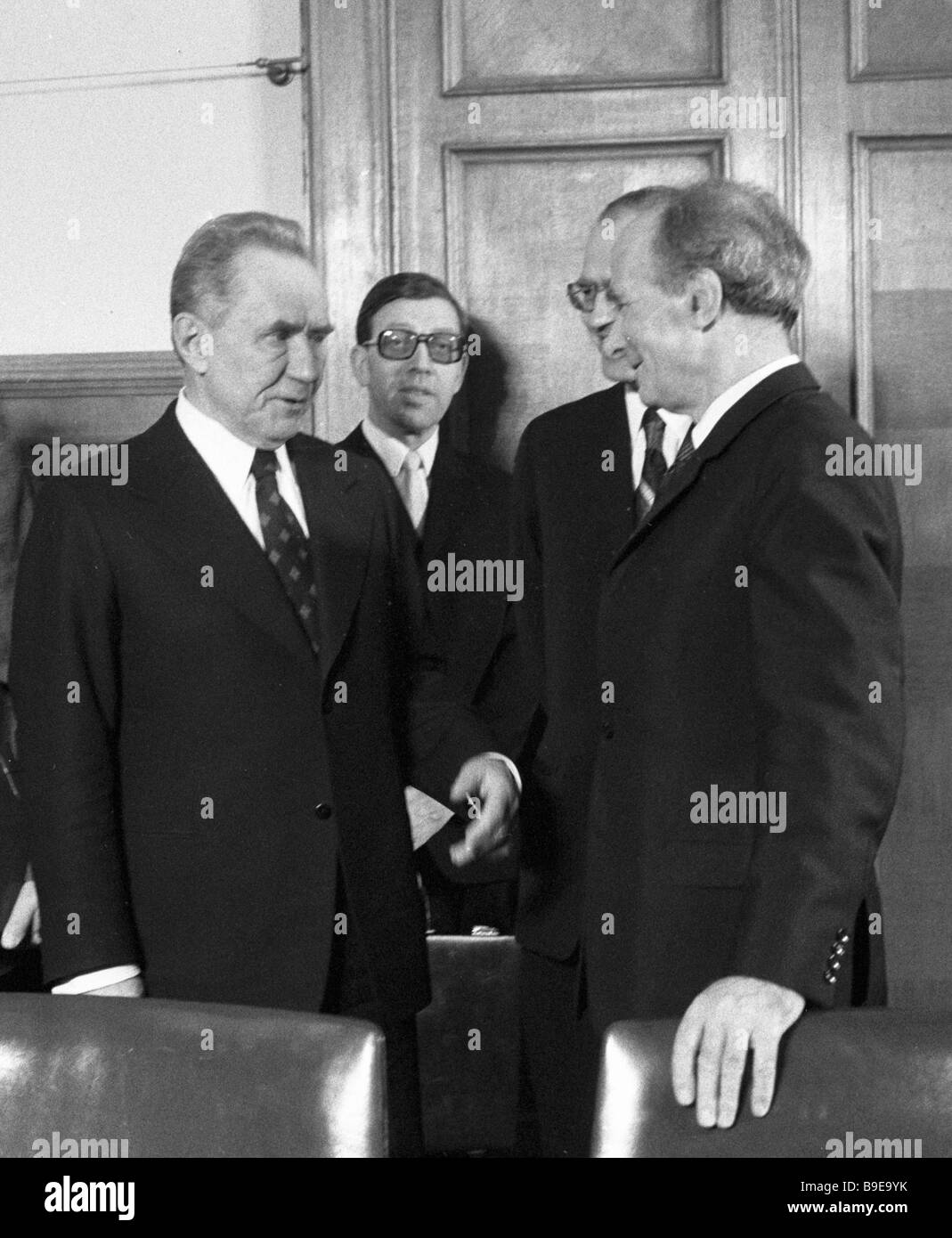 Alexei Kosygin USSR Council of Ministers Chairman left and Trygve ...