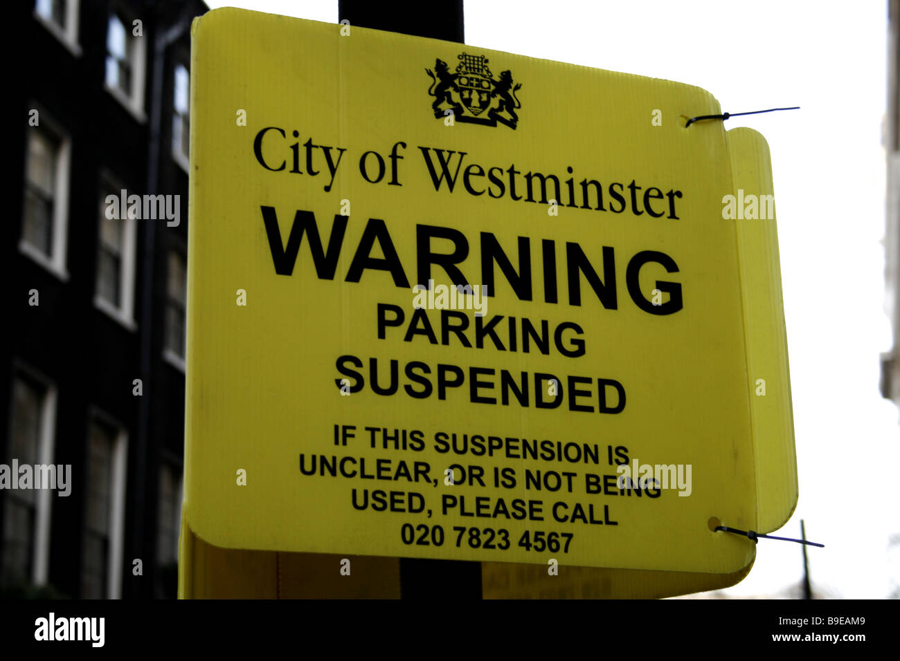 city of westminster parking suspension sign london england uk 2009