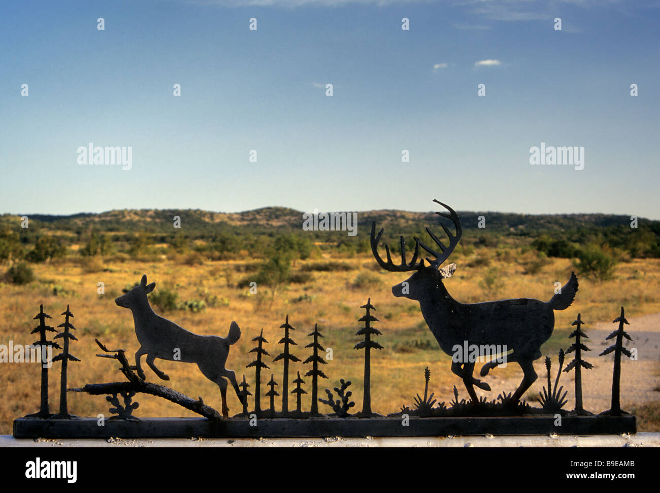 Wrought iron sign at ranch entrance near Bracketville on FM 334 highway ...