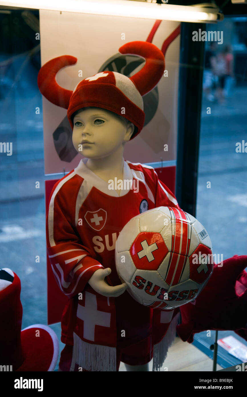 Mannequin wearing and carrying fan equipment for the European Football Championship 2008 Berne Canton of Berne Switzerland Stock Photo