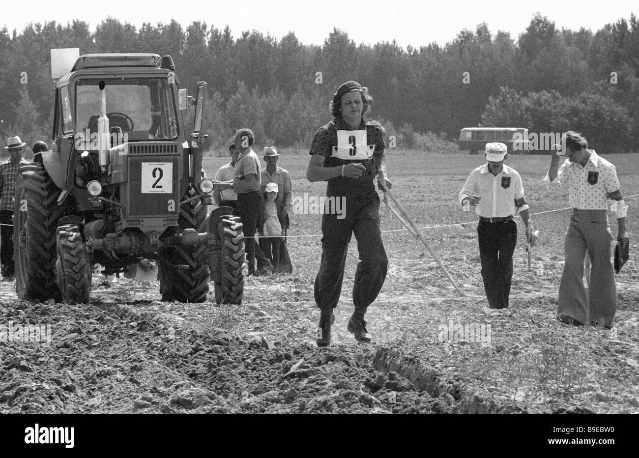 A scene at the 5th all Union young farm machine operators contest Stock