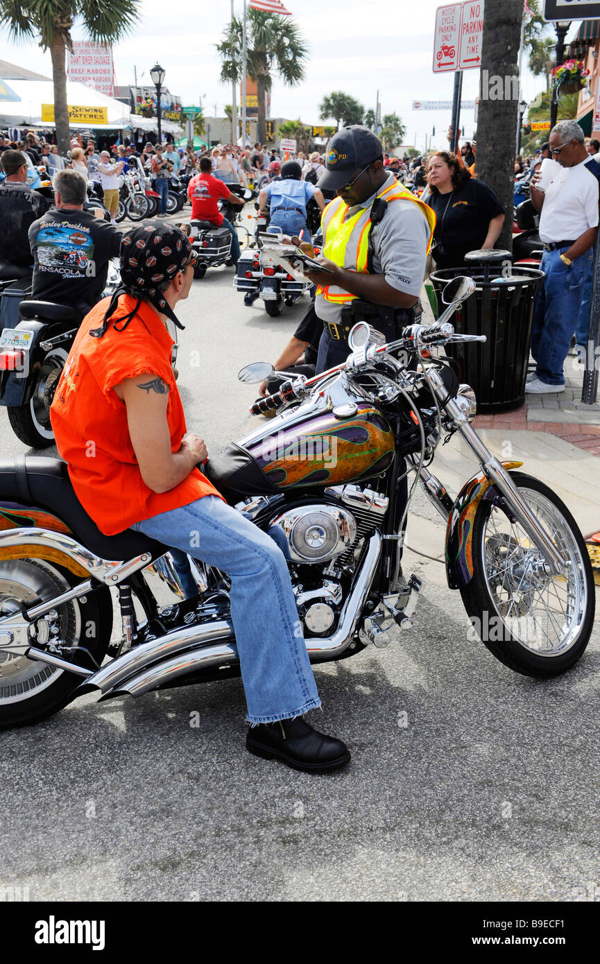 Daytona Beach Florida Biker Week motorcycle police patrol streets Stock Photo