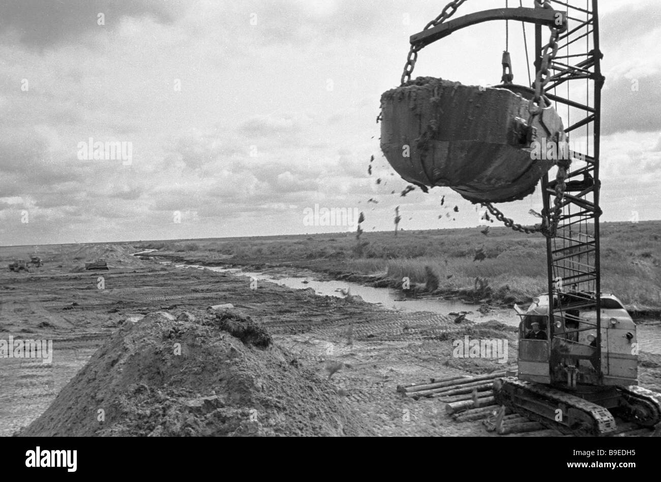 Осушенный торфяник. Осушение болот 1960. Мелиорация послевоенные фото. Осушение е белорусского поля.