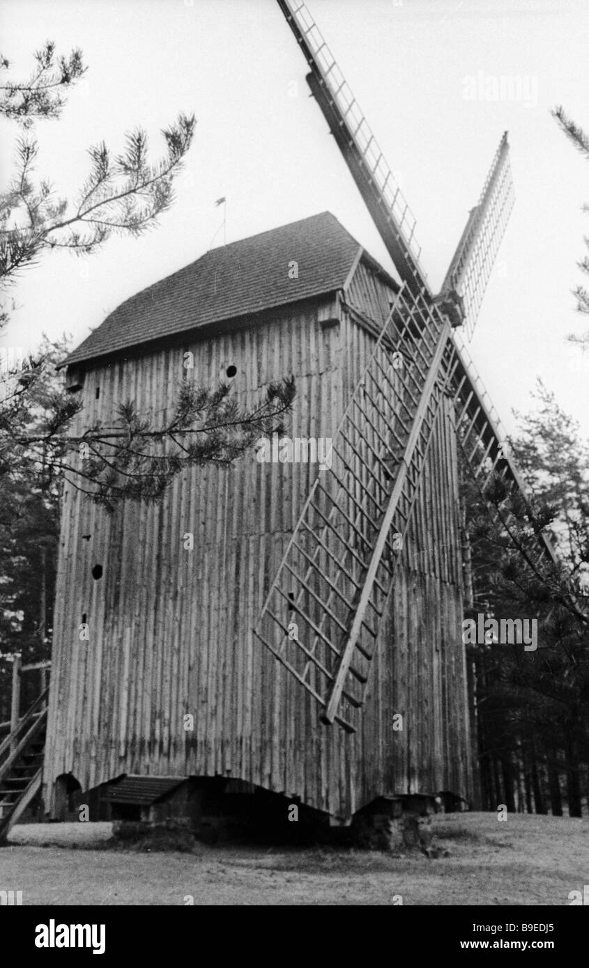 Windmill Lever Skibo wind mill whose wooden lever can turn it to the wind is displayed ...