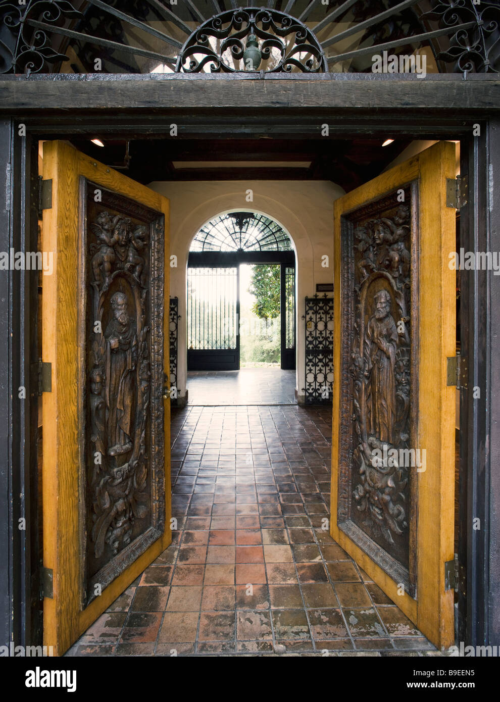 Hand carved wooden doors Stock Photo Alamy