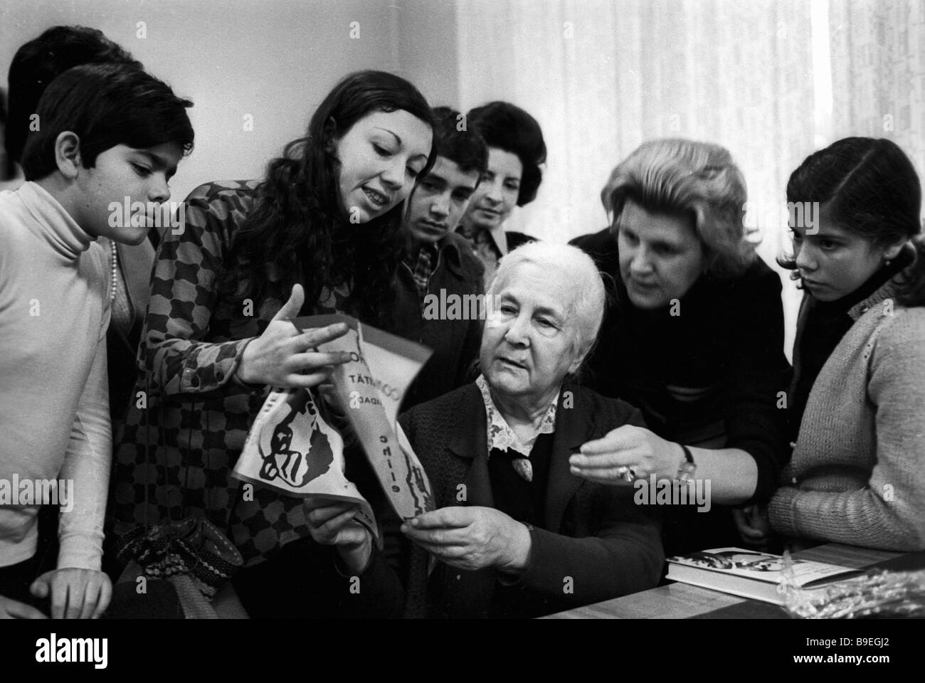 Lyubov Kosmodemyanskaya the mother of Zoya meeting with members of the ...