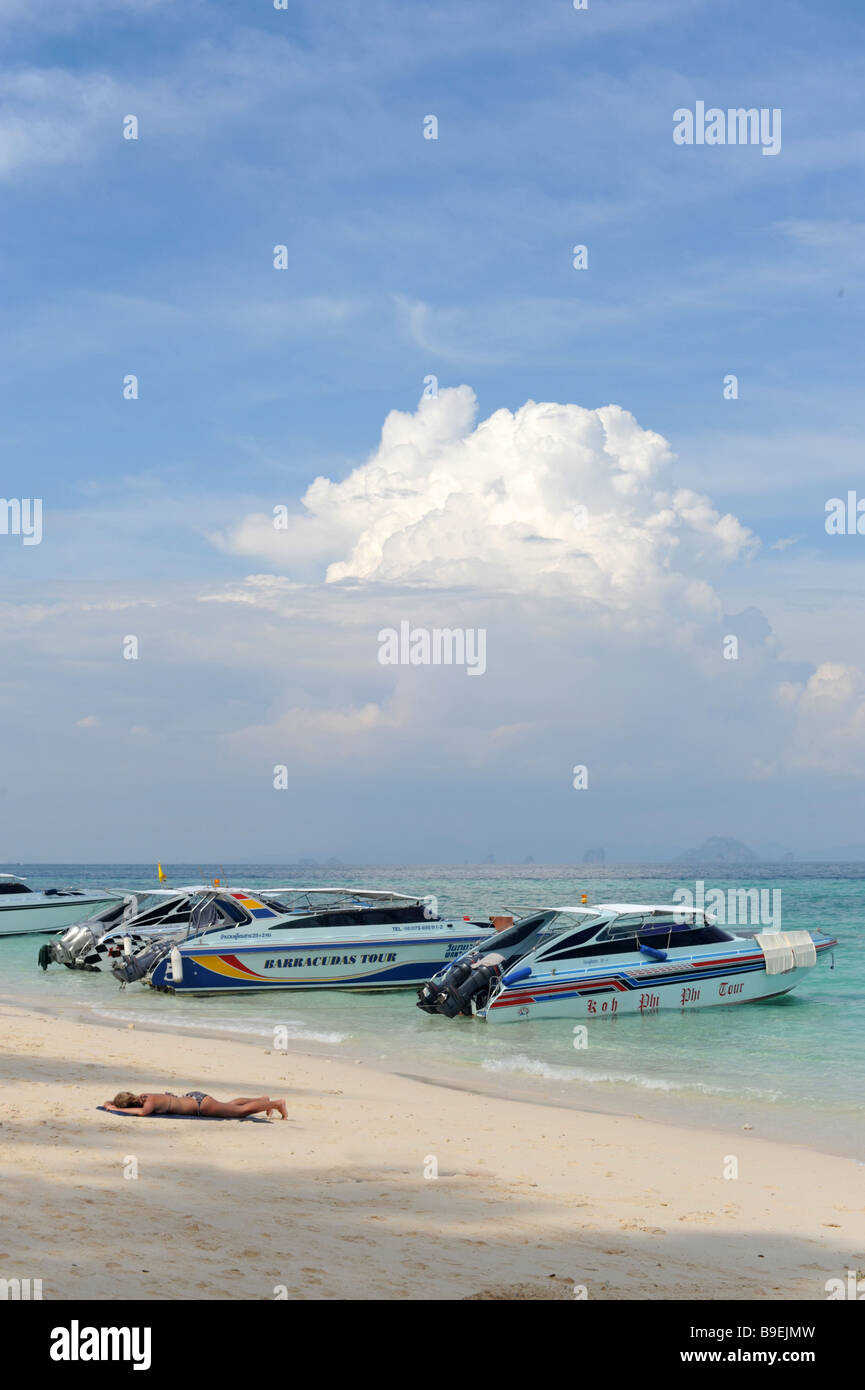Tourist Boats on Bamboo Island off the coast of Phuket Thailand Stock Photo