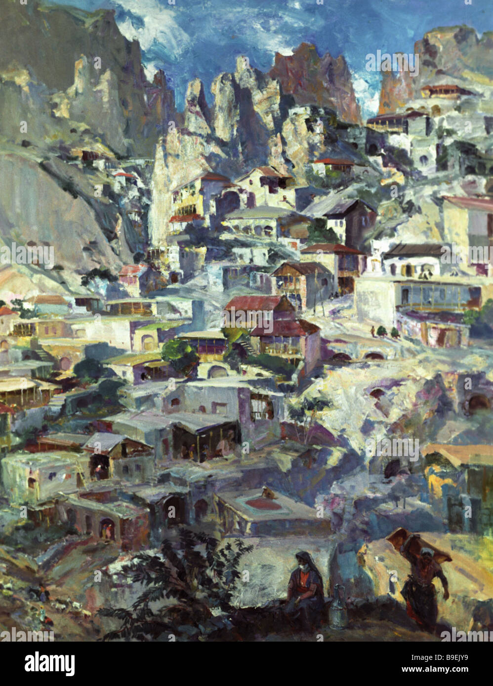 Reproduction of Eduard Isabekian s painting Khndzoresk Village collection of the National Gallery of Armenia Stock Photo