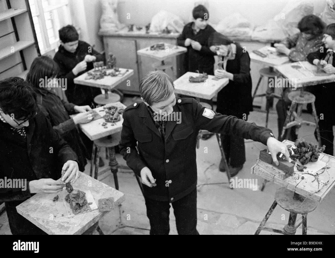 Students of the Surikov Art School making figurines of modeling clay at classes Stock Photo Alamy