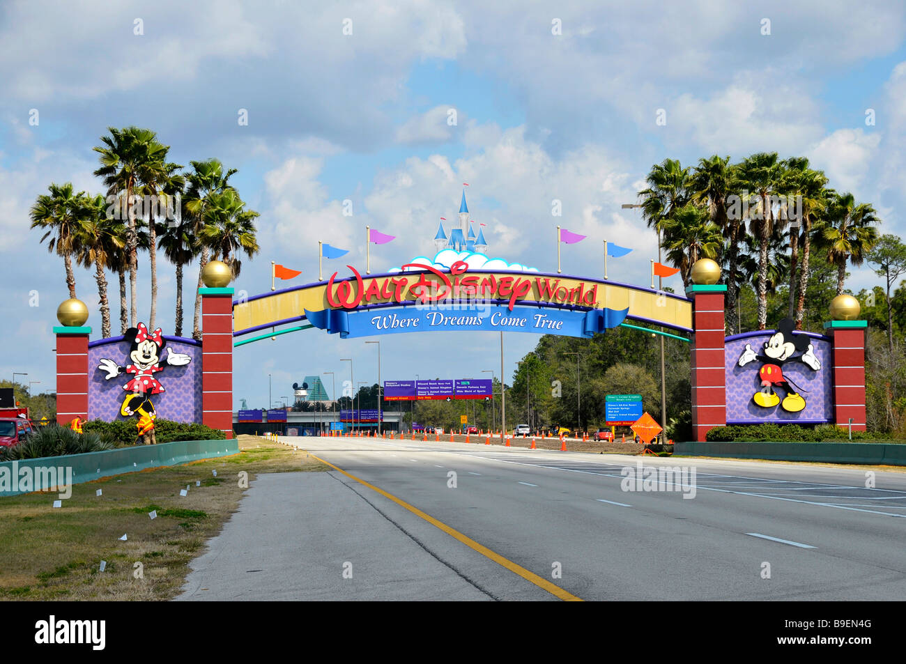 Entrance Arch to Walt Disney Magic Kingdom Theme Park Orlando Florida Central Stock Photo