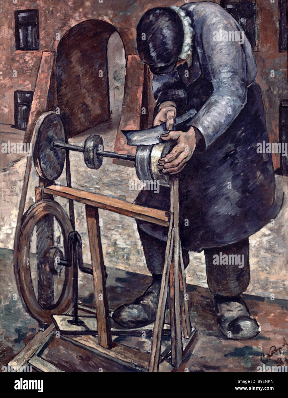 A reproduction of a painting A Knife grinder by artist Sergei Kovrovksy