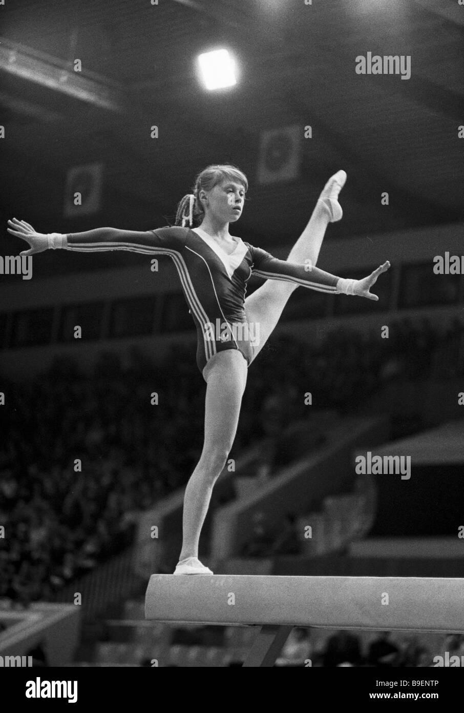 Absolute world gymnastics champion Yelena Mukhina performs on balance
