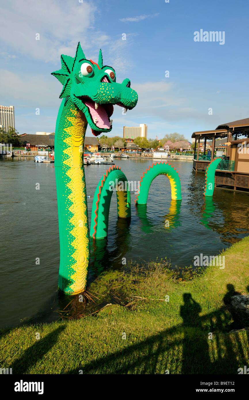 Lego sea serpent in water at Downtown Disney Orlando Florida Stock Photo