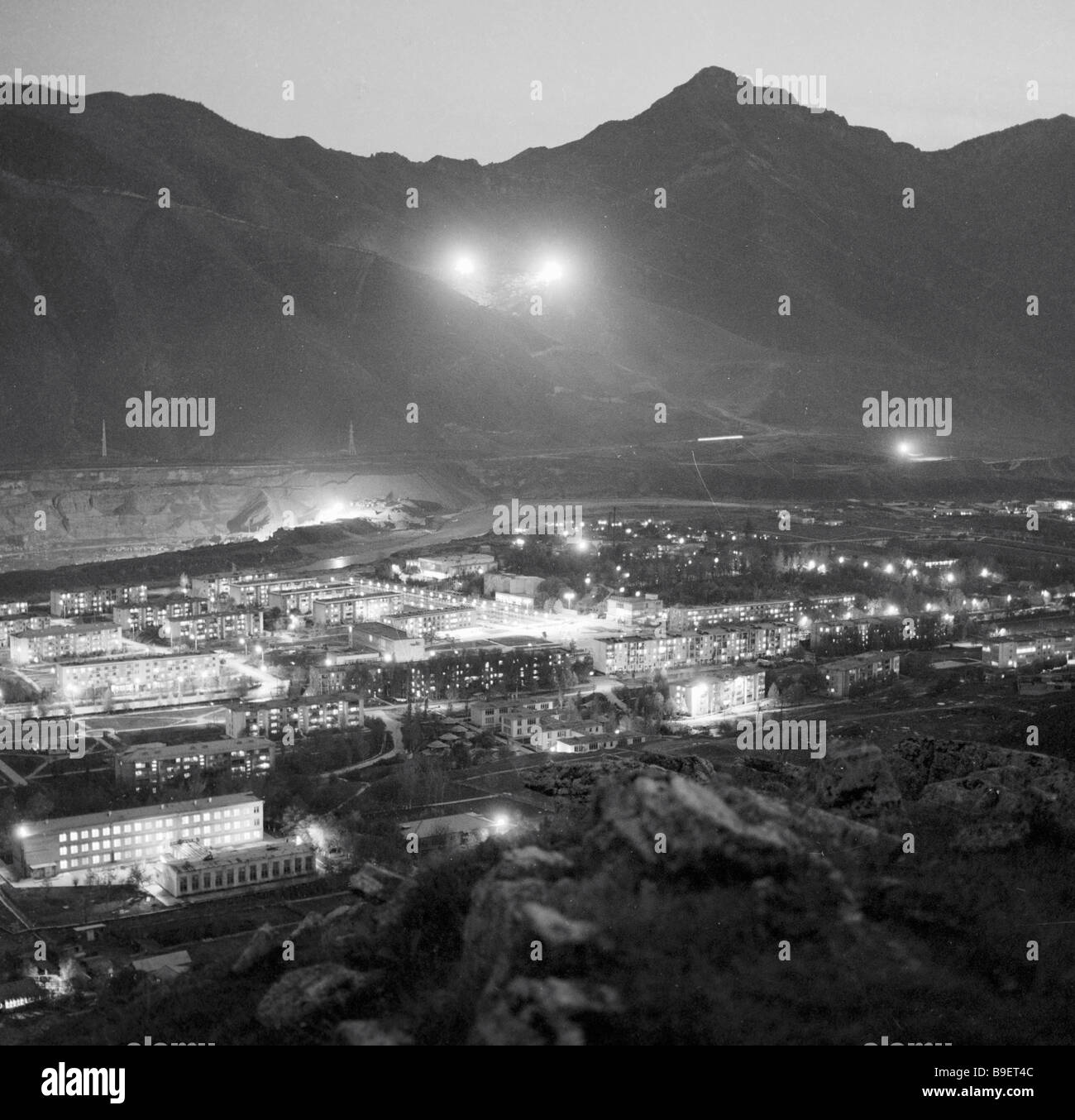 Nurek town in the evening Stock Photo Alamy