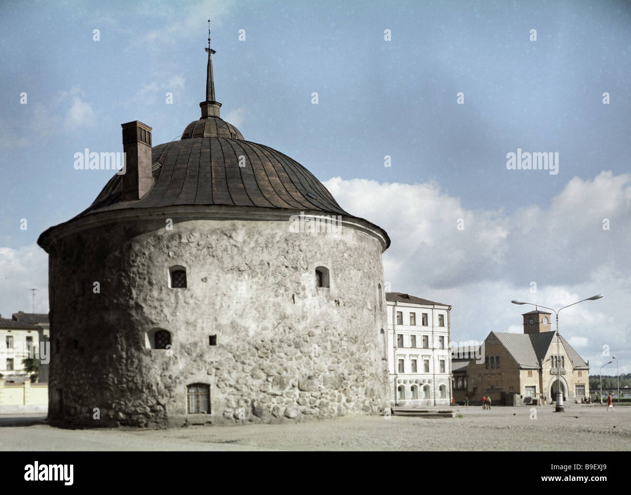 The Round Tower in Market Square in Vyborg Stock Photo