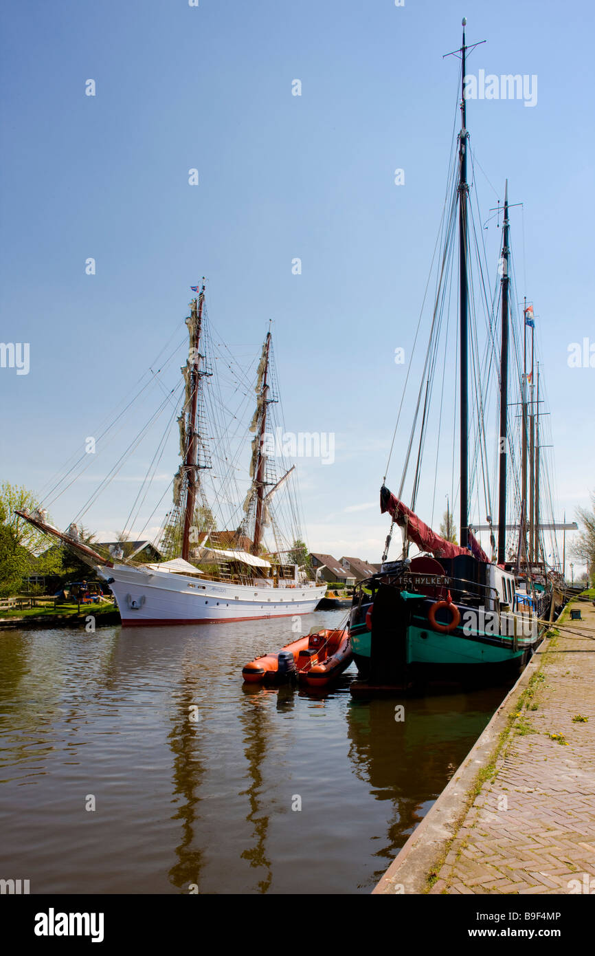 ships in canal Stavoren Friesland Netherlands Stock Photo