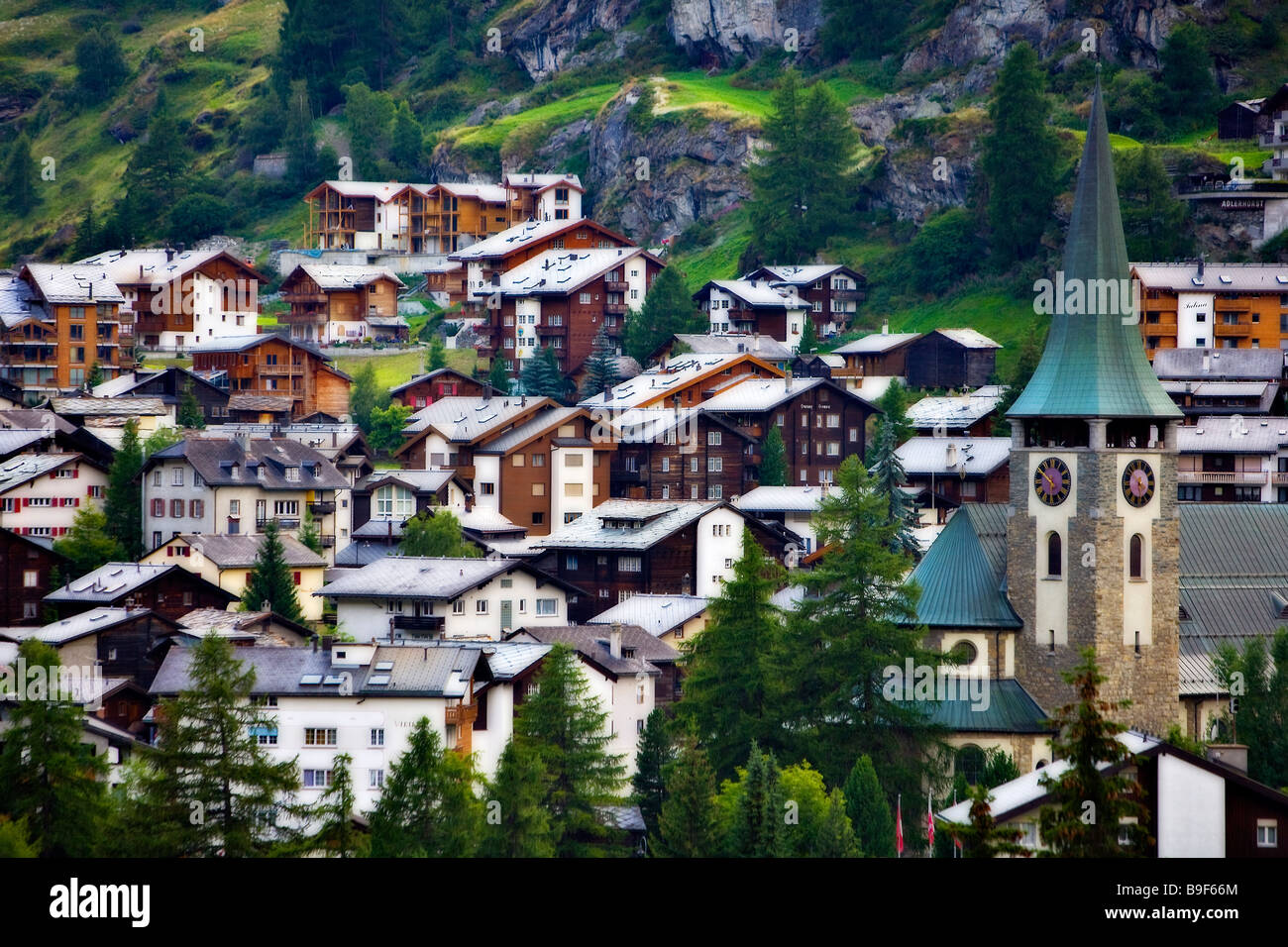 view of Zermatt, Swiss Alps, Switzerland, Europe Stock Photo