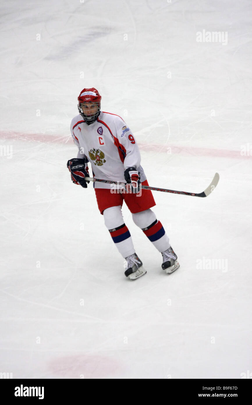 Russian ice-hockey player No 9 Sergey Chvanov Stock Photo