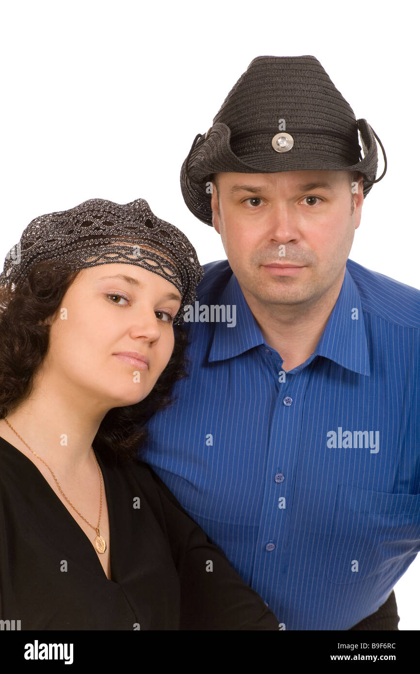 portrait of the happy couple on a white background Stock Photo - Alamy