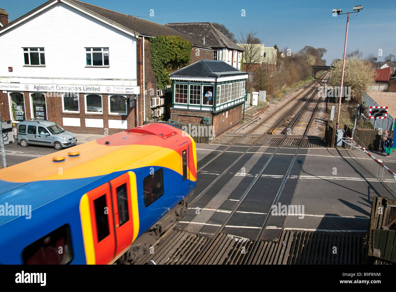 Petersfield Railway Station and level crossing Stock Photo