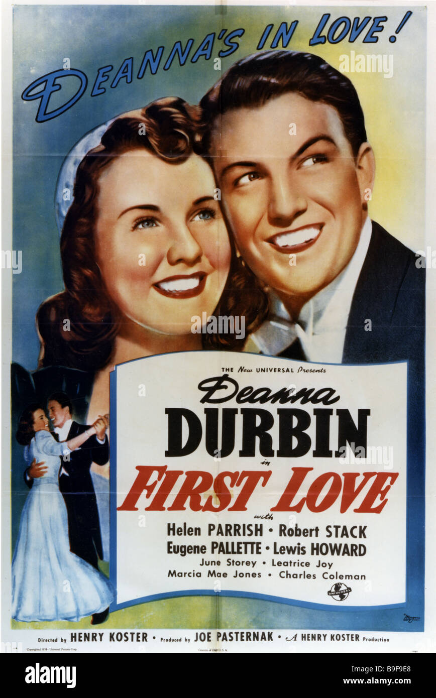 FIRST LOVE Poster for 1939 Universal film with Deanna Durbin and Robert Stack Stock Photo