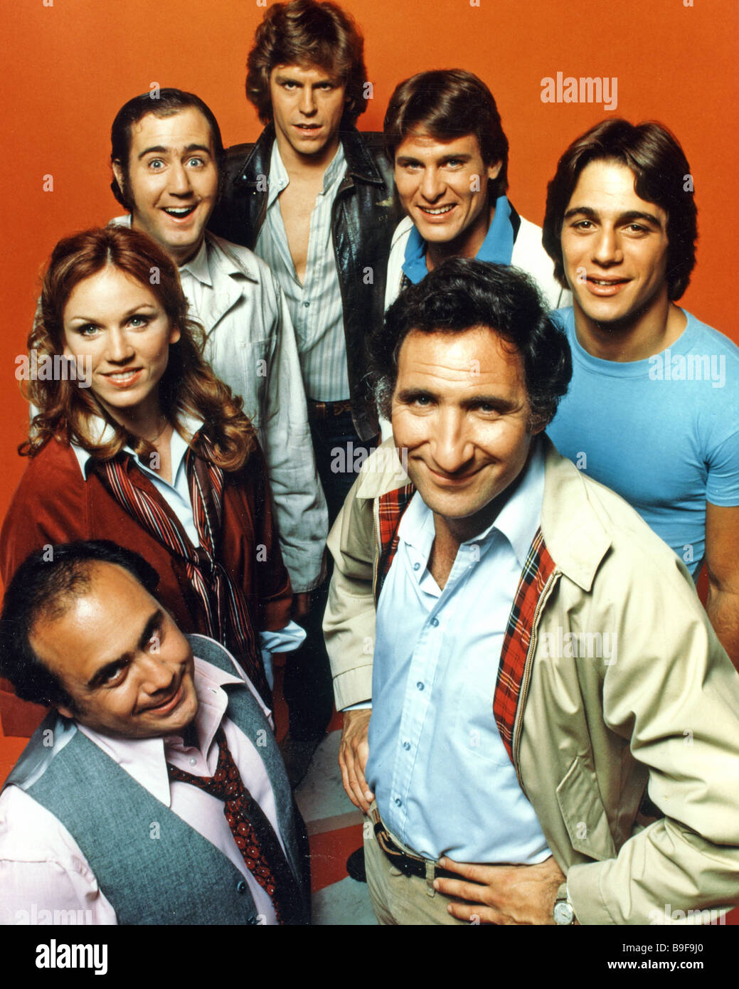 TAXI US TV series with Marilu Henner at left and Danny DeVito bottom left Stock Photo