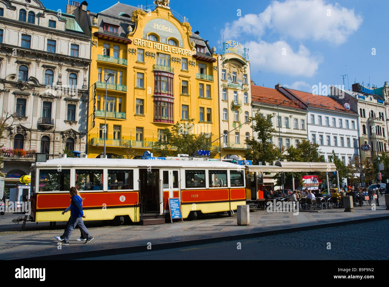 Cafe Tramvaj at Vaclavske namesti square in central Prague Czech Republic Europe Stock Photo