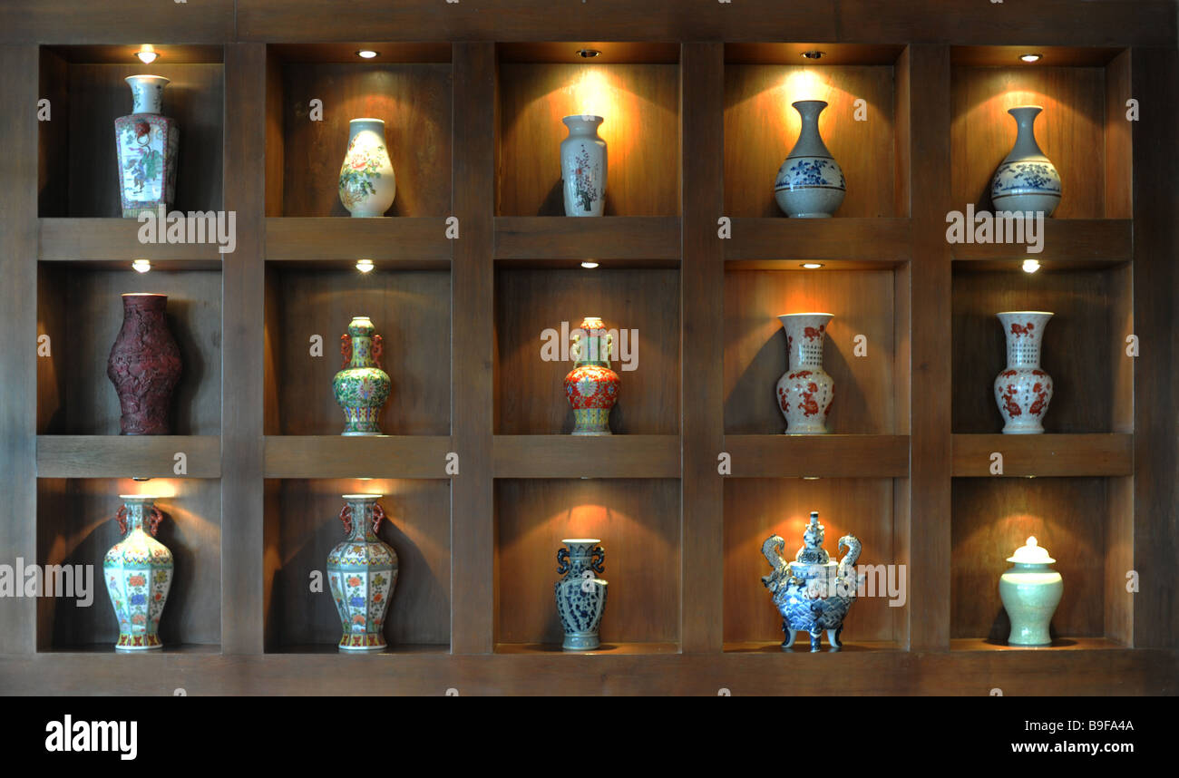 Display of Thai ceramic vases Stock Photo