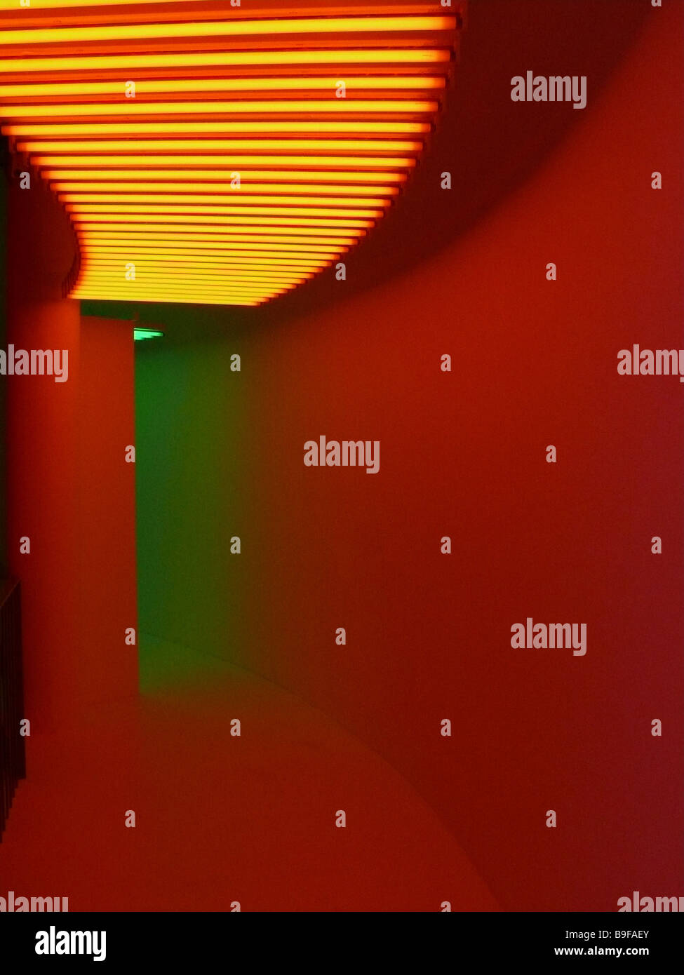 Germany Schirn art gallery Frankfurt hall red illumination yellow only