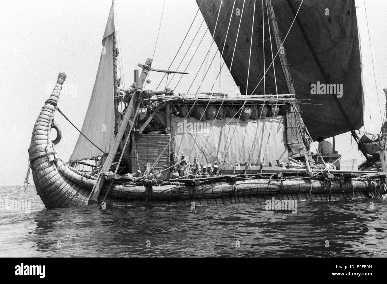 The papyrus boat RA 2 in the Atlantic Ocean on its way from Africa to ...