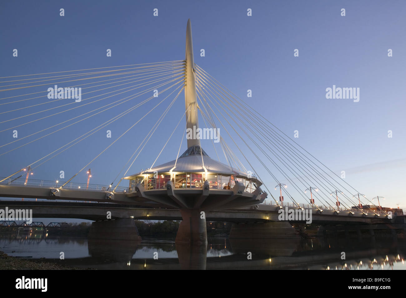 Canada Manitoba Winnipeg Esplanade Riel footbridge dawn Twilight dusk ...