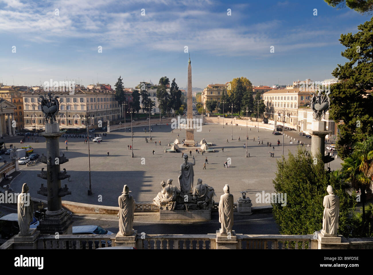 Aerial view of people at town square, Latium, Piazza Del Popolo, Rome, Italy Stock Photo