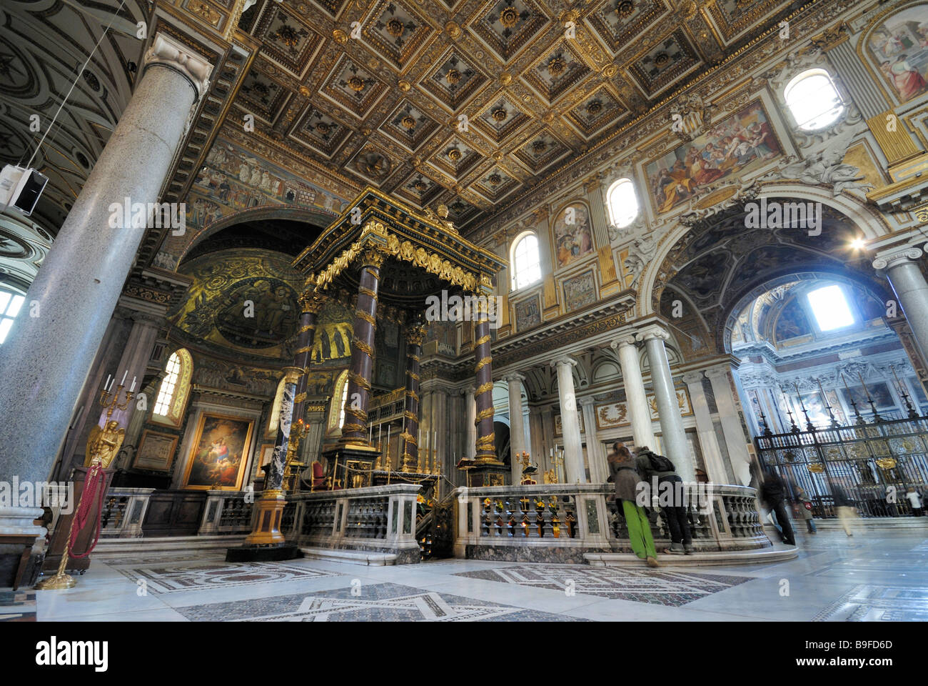 People in church, Santa Maria Maggiore, Piazza Santa Maria, Rome, Lazio, Italy Stock Photo