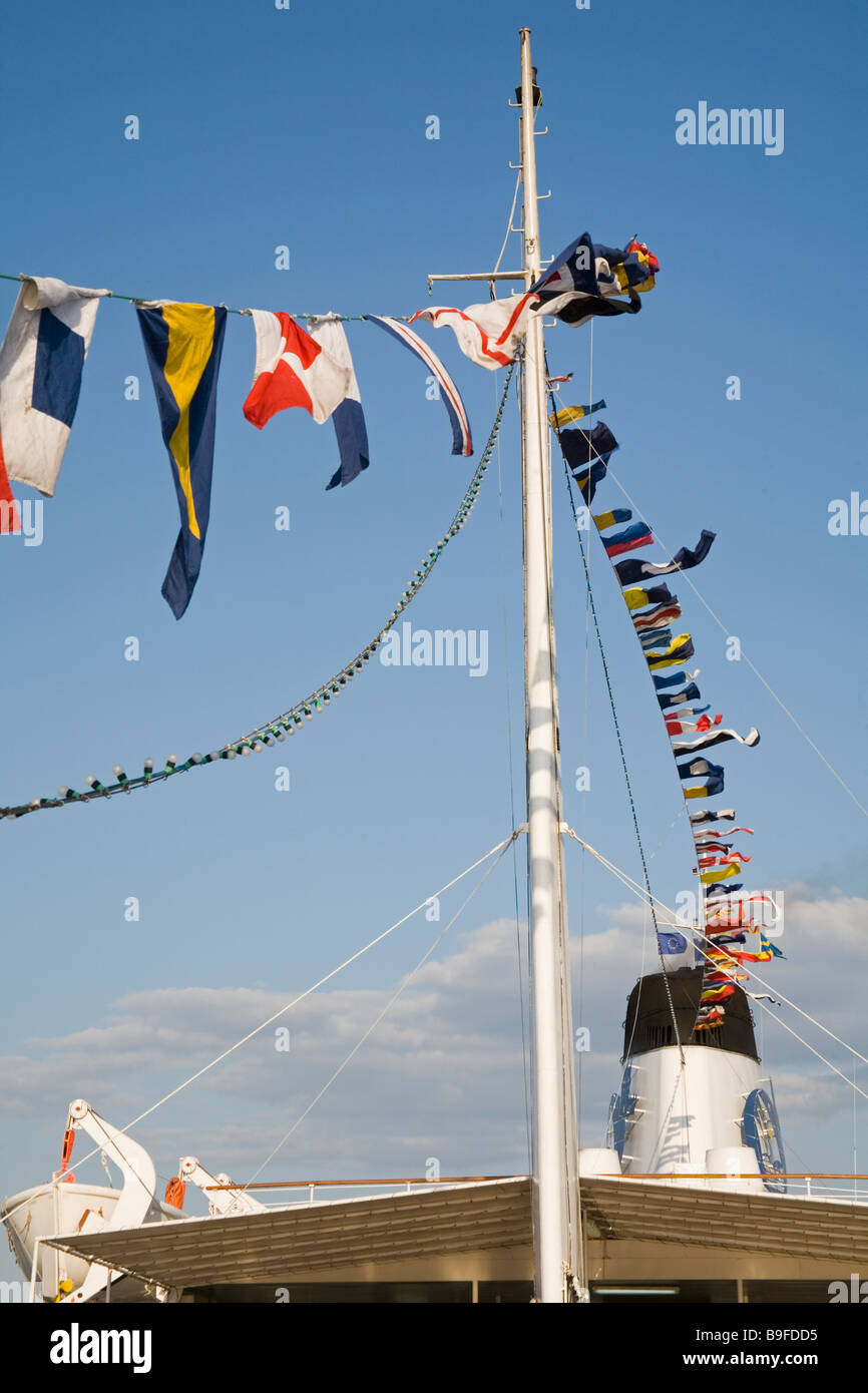 Flags on board Cruise ship M S Funchal Stock Photo