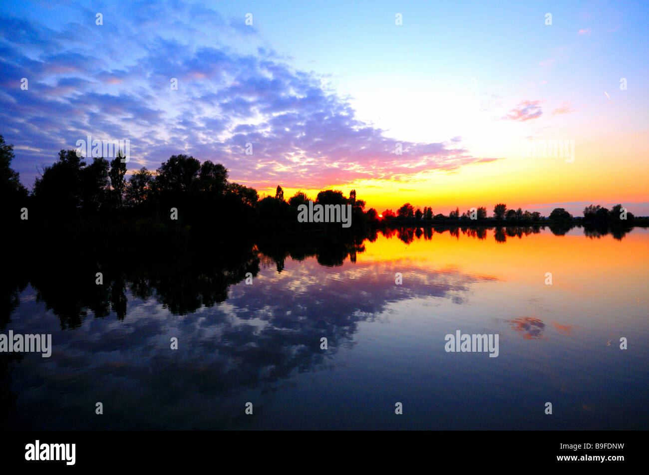 Sunset over lake, Altmuhl Lake, Bavaria, Germany Stock Photo