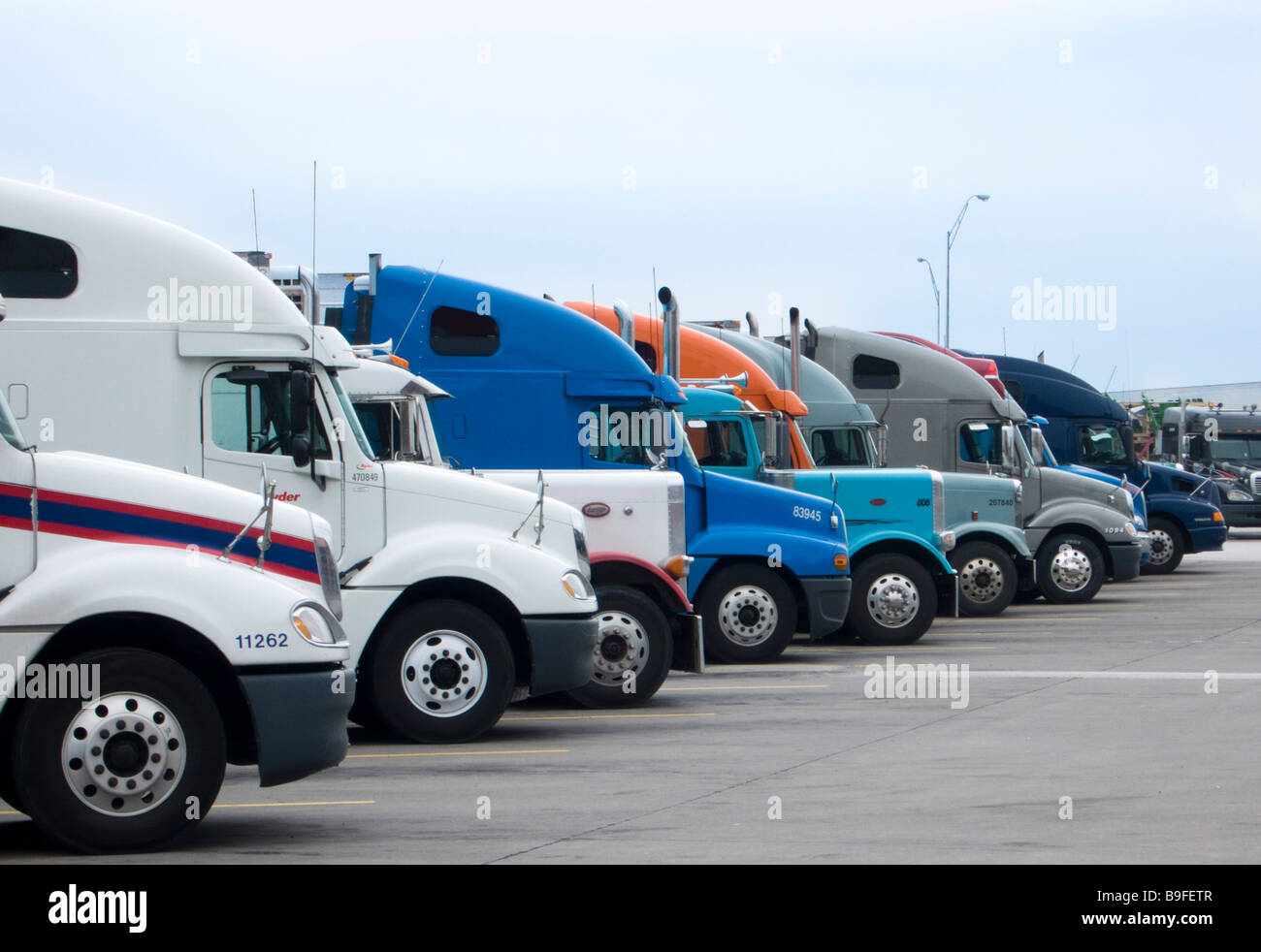 Trucks parked worlds largest truck stop Iowa 80 Walcott Iowa USA Stock