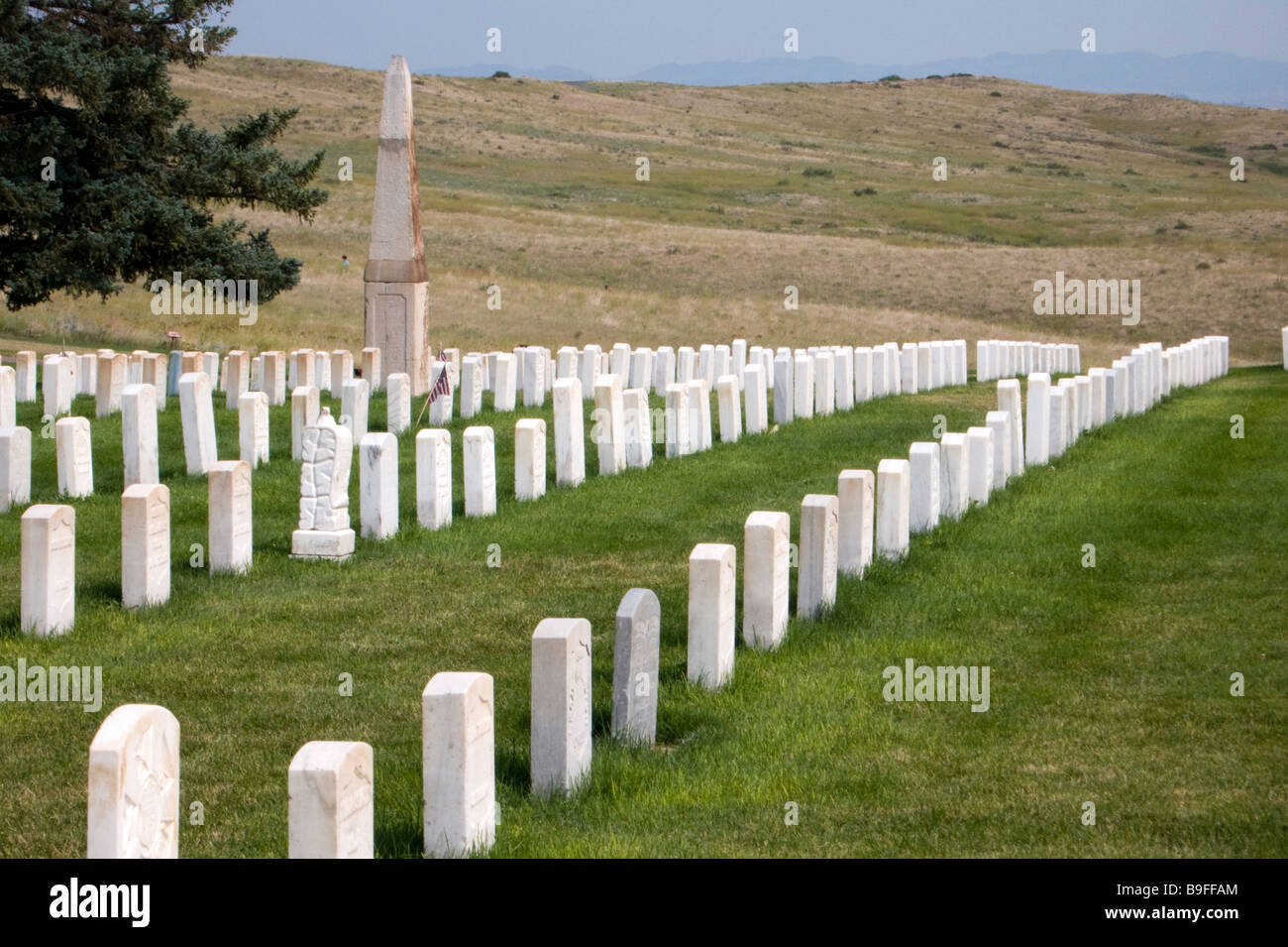 Grave stones Little Bighorn Battlefield near Crow Agency Montana USA Stock Photo