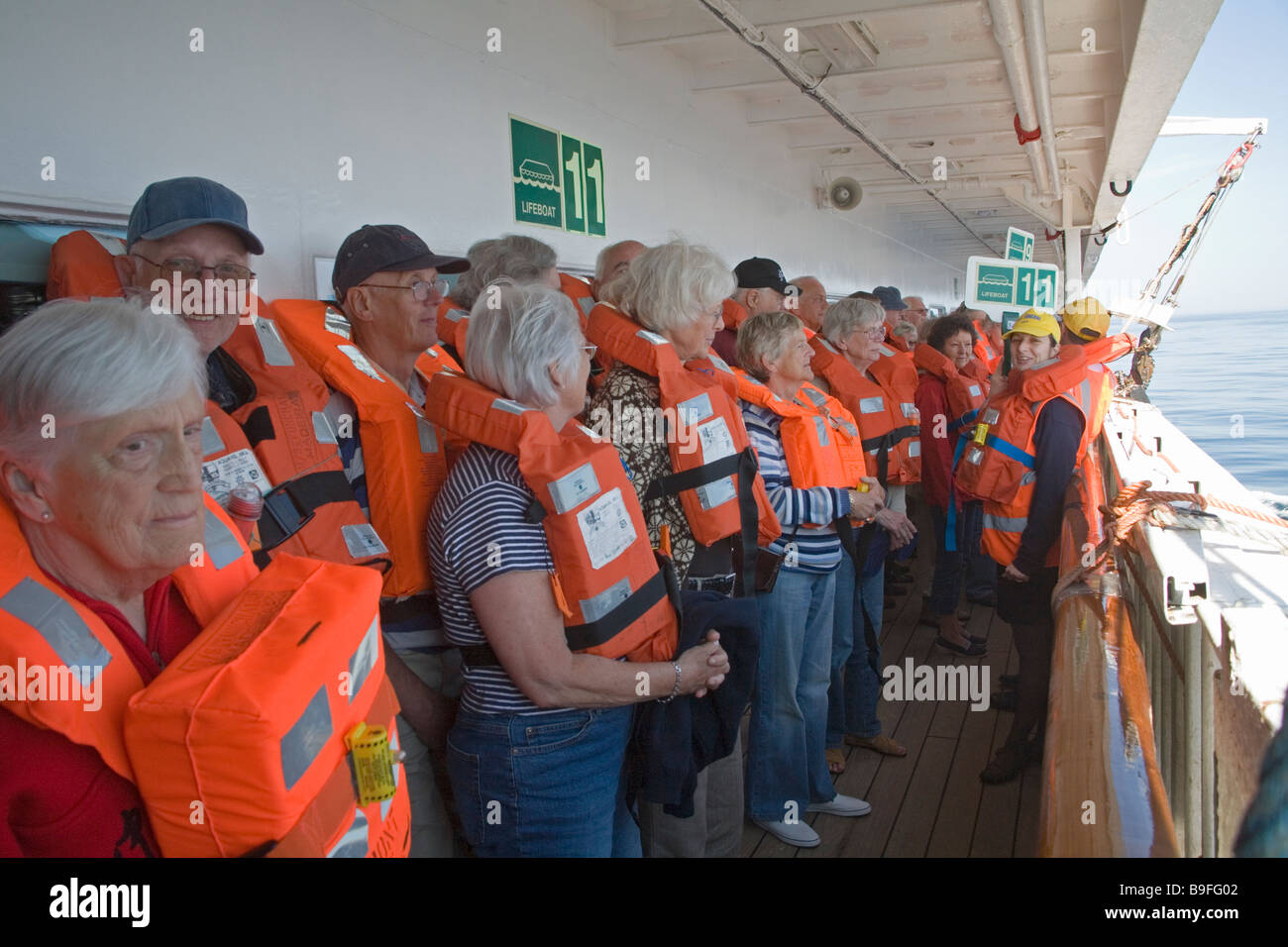 Life vest or Life jacket drill aboard Cruising ship Stock Photo Alamy